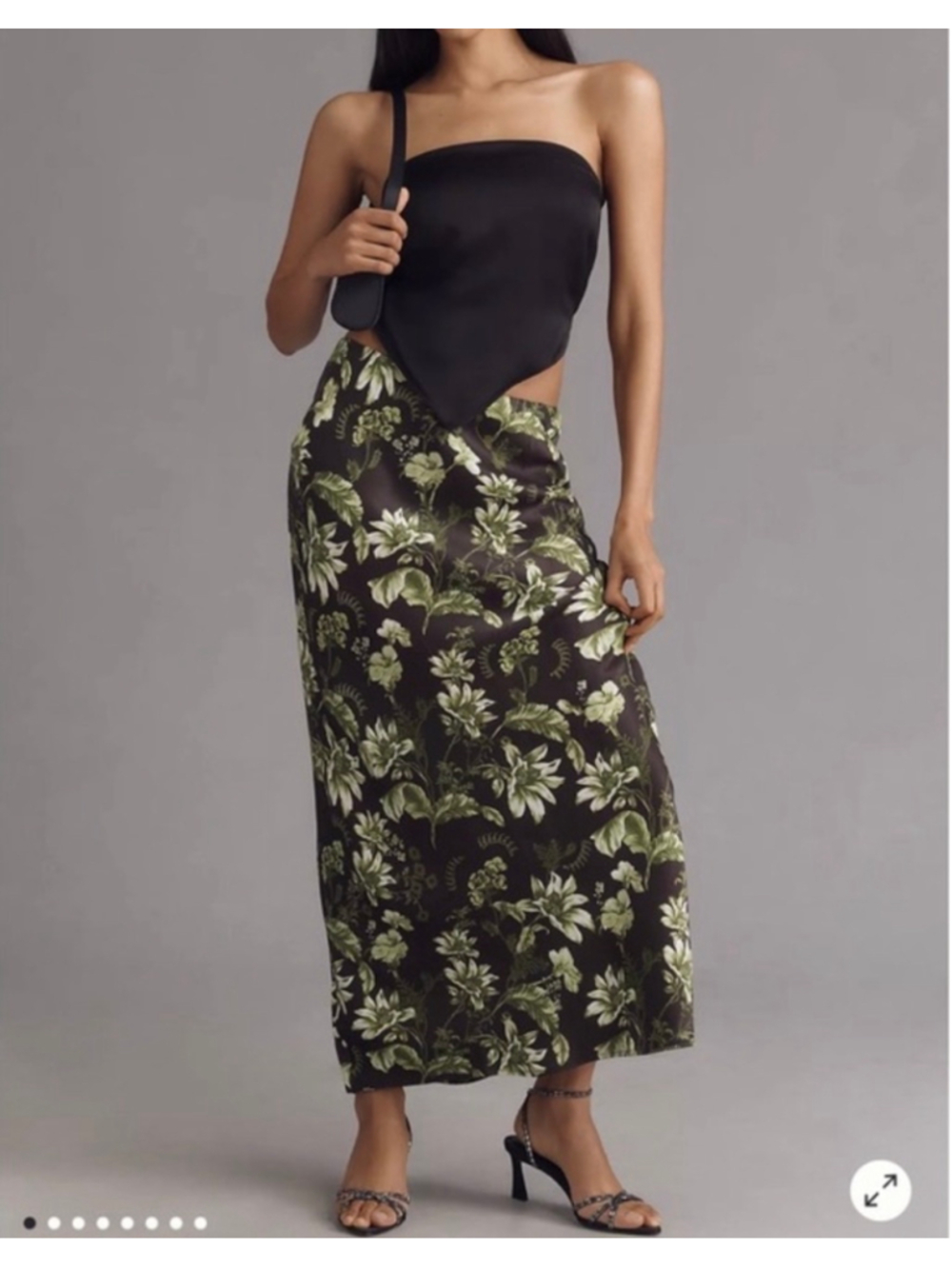 Anthropologie Women's Tilda Floral Maxi Skirt, Size Small Black and Green